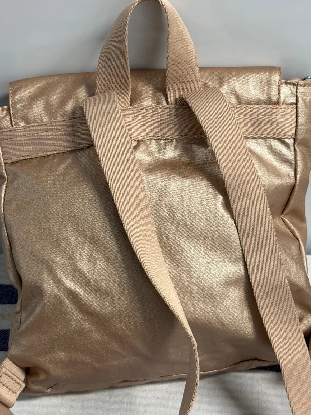 Kipling Dannie Metallic Small Backpack Gold Charm Metallic Convertible Bag